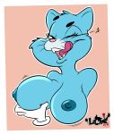  2018 anthro big_breasts blue_fur breast_grab breasts cartoon_network domestic_cat fangs felid feline felis female front_view fur hand_on_breast lecame_(artist) licking licking_lips mammal mature_female nicole_watterson nipples nude one_eye_closed solo the_amazing_world_of_gumball tongue tongue_out wink 