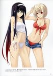  arcueid_brunestud arms_behind_back bikini black_hair blonde_hair breasts camisole cleavage cutoffs denim denim_shorts green_eyes large_breasts long_hair midriff multiple_girls red_eyes shingo_(missing_link) short_hair short_shorts shorts side-tie_bikini swimsuit toono_akiha tsukihime 