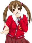  cardigan long_sleeves map_(blue_catty) microphone music original pleated_skirt school_uniform singing skirt solo twintails 