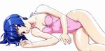  ai_yori_aoshi blue_eyes blue_hair breasts casual_one-piece_swimsuit cleavage fumizuki_kou highleg highleg_swimsuit highres lying medium_breasts on_side one-piece_swimsuit sakuraba_aoi short_hair simple_background solo swimsuit 