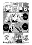  comic fan greyscale hair_ornament hard_translated harisen long_sleeves lyrical_nanoha magical_girl mahou_shoujo_lyrical_nanoha mahou_shoujo_lyrical_nanoha_a's mikage_takashi monochrome multiple_girls reinforce translated wheelchair x_hair_ornament yagami_hayate 