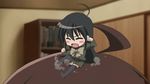  animated animated_gif black_hair chibi chibi_on_head on_head screencap shakugan_no_shana shakugan_no_shana-tan shana solo thighhighs 