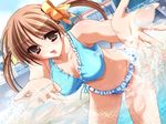  bikini breasts brown_eyes brown_hair cleavage day game_cg kunugi_ayano large_breasts murakami_suigun pia_carrot_(series) pia_carrot_e_youkoso!!_g.o. solo swimsuit twintails 