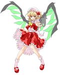  ascot blonde_hair cravat flandre_scarlet frills full_body hat mary_janes matsukura_nemu one_side_up red_skirt shoes short_hair simple_background skirt socks solo touhou white_background wings 