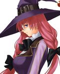  artist_request belt blue_eyes bow braid breasts earrings fumiko_odette_vanstein glasses hair_bow hat jewelry large_breasts long_hair long_sleeves pink_hair profile shikigami_no_shiro smile solo twin_braids twintails very_long_hair witch witch_hat 