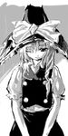  artist_request bow dress greyscale hat kirisame_marisa monochrome one_eye_closed ribbon serious solo touhou witch_hat 