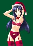  bell bell_collar blue_hair blush bra brown_eyes choker christmas collar frilled_panties frills garter_belt hat kashiwagi_chizuru kizuato lingerie long_hair navel norizou_type-r panties red_bra red_legwear red_panties santa_costume santa_hat see-through solo standing thighhighs underwear underwear_only 