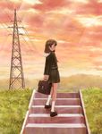  bag ikeda_jun_(mizutamari) long_sleeves looking_back nanase_kasumi pleated_skirt school_uniform skirt sky socks solo stairs tower transmission_tower true_love_story true_love_story_2 