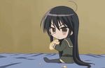  animated animated_gif black_hair bread food long_sleeves lowres melon_bread screencap shakugan_no_shana shakugan_no_shana-tan shana solo 