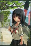  anime_location bob_cut highres kamichu! onomichi_(city) pleated_skirt saegusa_miko school_uniform short_hair skirt solo uon_taraku 