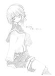  artist_request folded_ponytail greyscale komaki_manaka long_sleeves monochrome school_uniform solo to_heart_2 