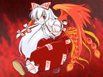  bangs bow fiery_wings fire fujiwara_no_mokou long_sleeves ribbon shaomin solo suspenders tail touhou wings 