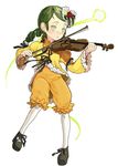  arm_garter body_mahattaya_ginga drill_hair full_body green_hair hair_ornament instrument kanaria long_sleeves music playing_instrument puffy_pants ribbon rozen_maiden shoes simple_background solo violin violin_bow white_background white_eyes 