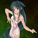  aizawa_kotarou collarbone dress green_eyes green_hair long_hair looking_at_viewer outstretched_arms pose ribbon saya saya_no_uta smile solo spread_arms strap_slip sundress very_long_hair 