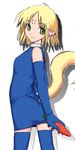  ahoge artist_request blonde_hair detached_sleeves earrings hooves horse_tail jewelry nanako_(melty_blood) pointy_ears short_hair solo tail tail_raised thighhighs tsukihime 