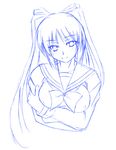  artist_request breasts kousaka_tamaki large_breasts long_sleeves looking_at_viewer monochrome outline school_uniform solo to_heart_2 twintails upper_body 