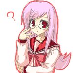 :o ? artist_request bangs blush bow bowtie eyebrows_visible_through_hair furrowed_eyebrows glasses long_hair long_sleeves looking_at_viewer lowres lucy_maria_misora oekaki open_mouth outline pink_bow pink_hair pink_neckwear red_eyes red_outline red_sailor_collar sailor_collar school_uniform serafuku shirt simple_background solo swept_bangs to_heart_2 upper_body white_background white_shirt 