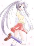  haruka_(sister_princess) long_hair long_sleeves masakichi_(crossroad) petals ponytail purple_hair school_uniform sister_princess solo very_long_hair 