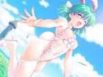  animal_ears breasts bunny_ears bunnysuit covered_nipples duplicate galzoo_island game_cg green_hair high_heels kuroda_akimi kyankyan lingerie medium_breasts nipples open_mouth see-through shoes short_hair solo thighhighs underwear 