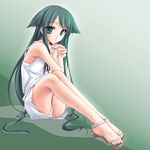  feet green_hair hair_flaps looking_at_viewer panties pantyshot pantyshot_(sitting) sandals saya saya_no_uta sitting solo tenmaso toes underwear white_panties 