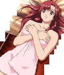  breast_hold breasts crossed_arms kazami_mizuho long_hair lying naked_towel on_back onegai_teacher purple_eyes red_hair screencap solo stitched third-party_edit towel 