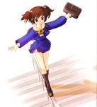  artist_request bag balancing brown_hair long_sleeves outstretched_arms pleated_skirt red_eyes satchel school_uniform short_twintails skirt solo spread_arms to_heart_2 twintails walking_on_railing yuzuhara_konomi 