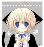  ahoge animal_ears blonde_hair blush cat_ears copyright_request gothic_lolita lolita_fashion long_sleeves lowres maid nekoneko ribbon short_hair solo 