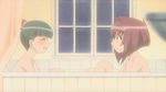  bath bathing bathroom bathtub brown_hair closed_eyes from_side green_hair hair_intakes karin knees_up looking_at_another maaka_karin multiple_girls ponytail screencap tile_wall tiles tokitou_maki window 