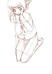  artist_request folded_ponytail kneeling komaki_manaka long_sleeves monochrome outline solo to_heart_2 