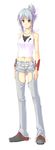  artist_request bare_shoulders brown_eyes chaps midriff mitsubishi_lancer_evolution_(personification) mitsubishi_motors navel personification shoes short_hair sidelocks silver_hair sneakers solo wrist_cuffs yellow_eyes 