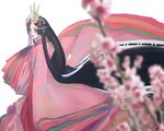  absurdly_long_hair black_hair blurry brown_eyes cherry_blossoms depth_of_field flower genjiguruma hair_ornament heian japanese_clothes karaginu_mo kimono layered_clothing layered_kimono long_hair original sakamoto_mineji solo very_long_hair 