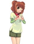  brown_eyes brown_hair heart heart_hands idolmaster idolmaster_(classic) idolmaster_1 long_sleeves one_eye_closed smile solo takatsuki_yayoi twintails yuu_(kfc) 