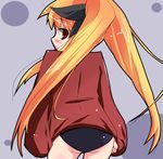  artist_request ass blonde_hair blush buruma fate_testarossa from_behind hair_ribbon jacket long_hair long_sleeves looking_at_viewer looking_back lowres lyrical_nanoha mahou_shoujo_lyrical_nanoha red_eyes ribbon solo sportswear standing track_jacket twintails 