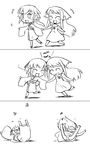  3koma artist_request blush_stickers camisole chibi comic falling futaba_channel greyscale guro_cure japanese_clothes kimono kurame kusari_hime:_euthanasia monochrome multiple_girls saya saya_no_uta silent_comic 