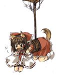  animal_ears bdsm bondage bound dog_ears gag gagged hakurei_reimu improvised_gag kemonomimi_mode long_sleeves lowres rope socks solo suspension tako_(plastic_protein) tape tape_gag touhou 