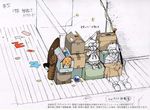  1girl artist_request barricade box hina_ichigo indoors partially_colored rozen_maiden sakurada_jun sketch slippers 