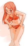  blush bra copyright_request glasses hand_on_hip leaning_forward lingerie long_hair momiji_mao panties red red_bra red_eyes red_hair red_panties solo standing thigh_gap underwear underwear_only wide_hips 