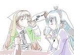  alcohol artist_request blush bottle drinking drunk hairband long_sleeves multiple_girls rozen_maiden sitting sketch suigintou suiseiseki table 