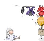  artist_request character_request chibi child clothesline laundry long_sleeves maid multiple_girls oversized_clothes rozen_maiden suigintou wet wet_clothes 
