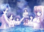  breasts covering dangan_ai enkai everyone furukubo_rin kasumi_(shichinin_no_imouto) kumasaka_otone matsumoto_sen medium_breasts multiple_girls naked_towel nipples nude nude_cover onsen oran osanai_suzu partially_submerged sengoku_no_imouto_shichinin_no_imouto small_breasts towel upper_body 