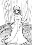  arrow artist_request bamboo bamboo_forest bangs bow_(weapon) braid breasts forest frown graphite_(medium) greyscale hat head_tilt large_breasts long_hair looking_at_viewer monochrome nature nurse_cap outdoors parted_bangs ripples sash skirt skirt_set solo source_request standing touhou traditional_media very_long_hair wading water weapon yagokoro_eirin 