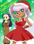  artist_request belt bracelet breasts brown_eyes christmas cosplay dark_skin glenda gloves green_eyes hair_slicked_back hat jewelry kigurumi long_hair medium_breasts multiple_girls necklace pink_hair pout puchi_puri_yucie purple_hair red_gloves reindeer santa_costume santa_hat twintails yucie 