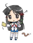  artist_request beamed_eighth_notes black_hair brown_eyes chibi detached_sleeves folder hair_ornament long_hair long_sleeves lowres musical_note os-tan simple_background solo thighhighs triangle_mouth white_background worms x_hair_ornament xp-tan 