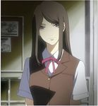  brown_eyes brown_hair long_hair mishima_reika rahxephon school_uniform screencap solo 