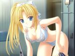  alma_~zutto_soba_ni...~ asamiya_kyou bent_over blonde_hair blue_eyes bow bra game_cg hair_bow lingerie locker locker_room long_hair matra_milan panties side_ponytail solo standing underwear underwear_only undressing white_bra white_panties 