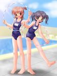  artist_request copyright_request hoop hula_hoop multiple_girls name_tag one-piece_swimsuit pool school_swimsuit swimsuit 