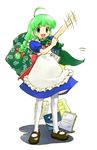 :d ahoge apron artist_request bangs carrying_over_shoulder crescent full_body green_eyes green_hair mary_janes me-tan motion_lines open_mouth os-tan puffy_short_sleeves puffy_sleeves sack shoes short_sleeves sign sketchpad smile solo standing thighhighs warning_sign waving 