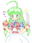  apple artist_request food fruit green_hair holding holding_food holding_fruit knife me-tan os-tan solo 