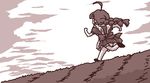  ahoge animated animated_gif brown easytoon grass lowres me-tan monochrome os-tan running solo thighhighs tripping 