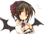  bat_wings blush brown_hair demon demon_girl hands_on_own_chest long_sleeves looking_at_viewer pita_ten red_eyes shia_(pita_ten) simple_background solo tsukamichi_fumi upper_body white_background wings 